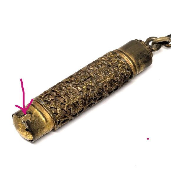 SOLD Antique Victorian Chatelaine Cosmetic Bag Frame Gold Tone Filigree - Picture 7 of 16